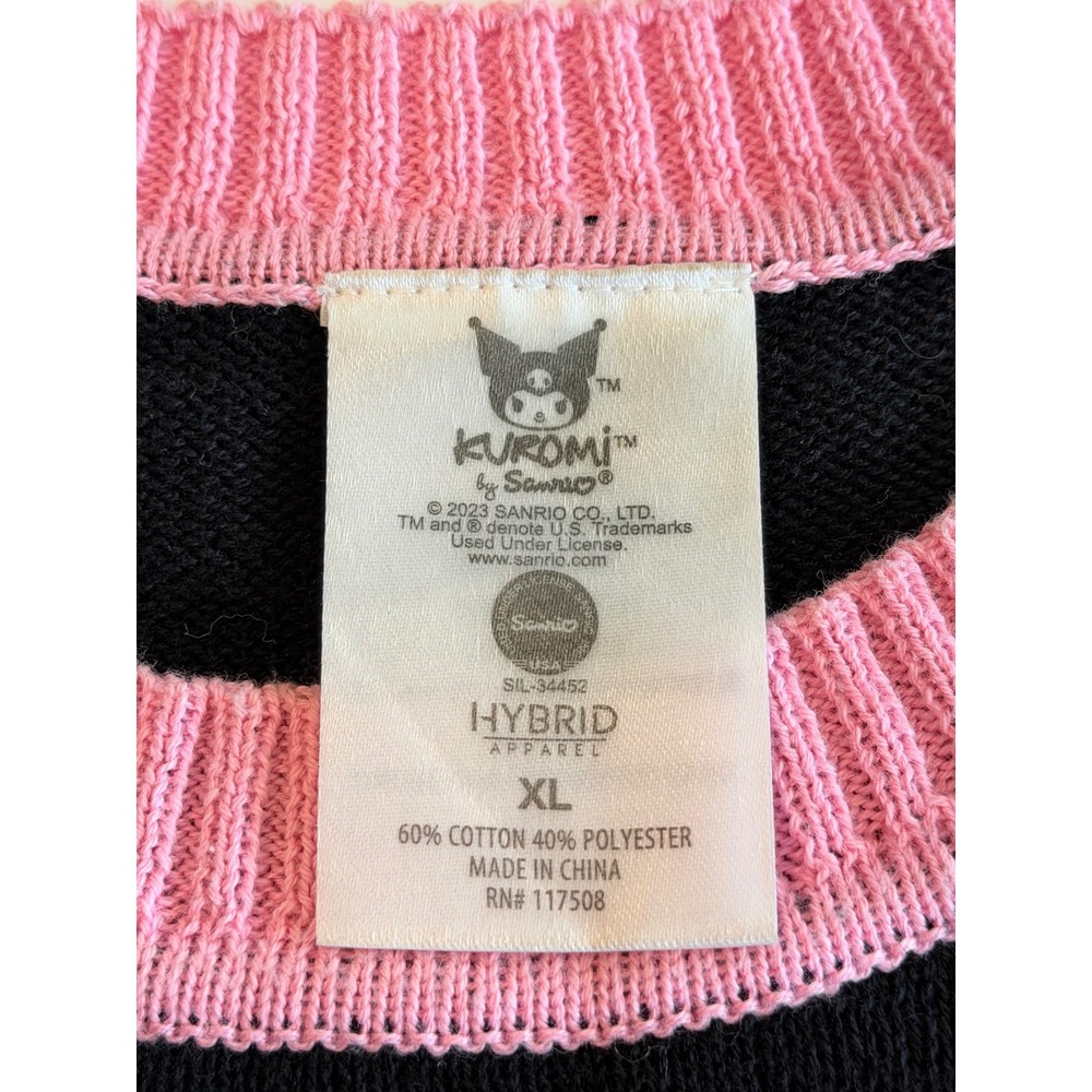 Sanrio Kuromi Knit Sweater XL Black Pink Hybrid Apparel Graphic Crewneck - Picture 7 of 7